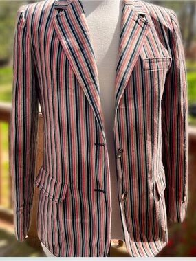 Vintage Striped Blazer in Navy, Red & Cream - Classic